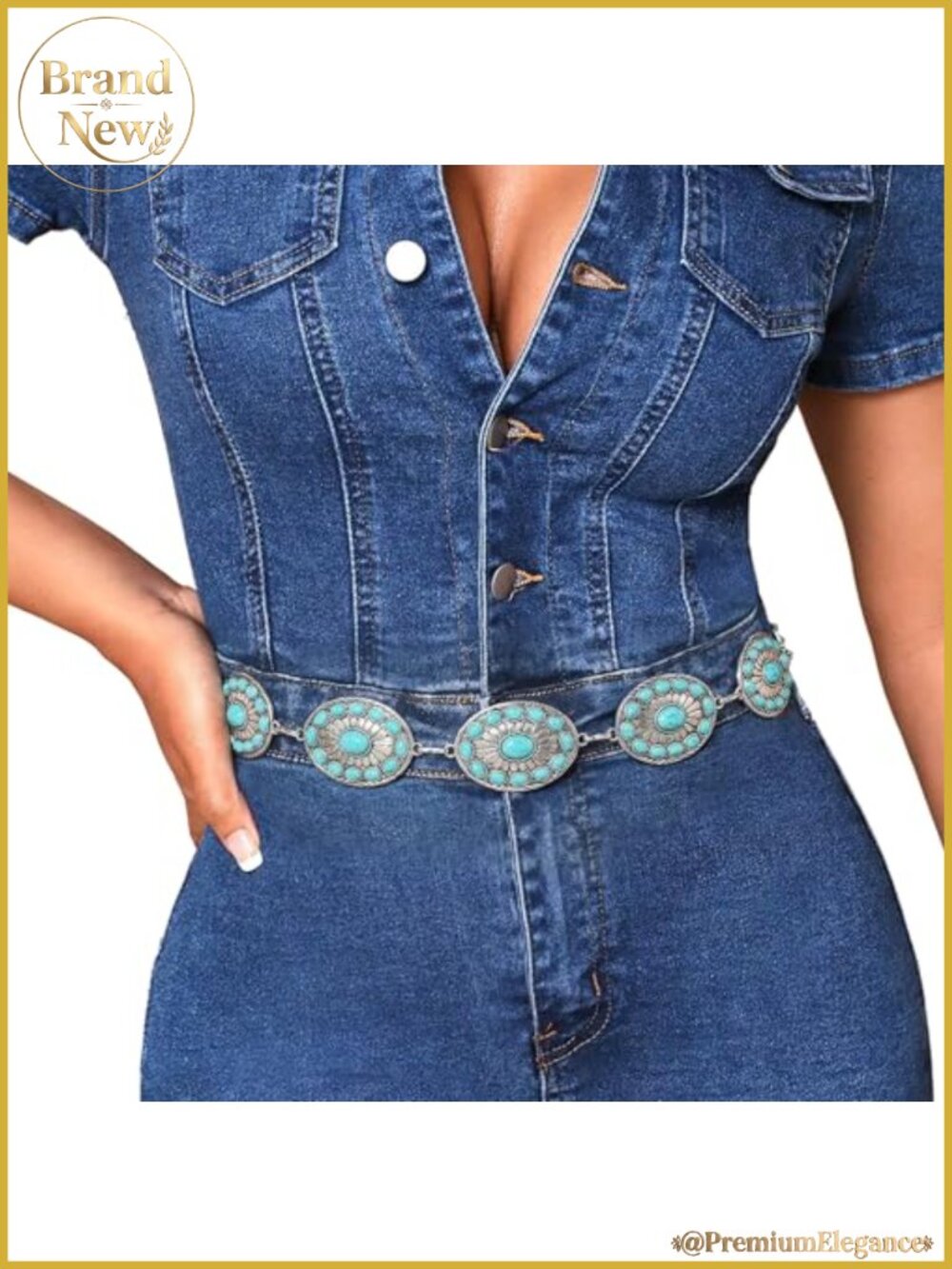 Western Metal Concho Chain Belt Adjustable Waist for Dresses Jeans Concerts